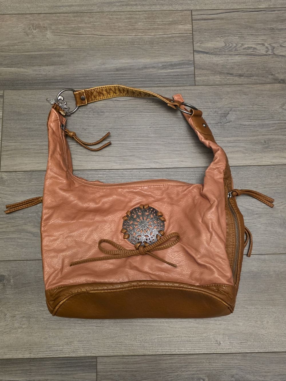 Bueno Boho Faux Leather Hobo Bag Mandala Medallion Slouchy Shoulder Bag